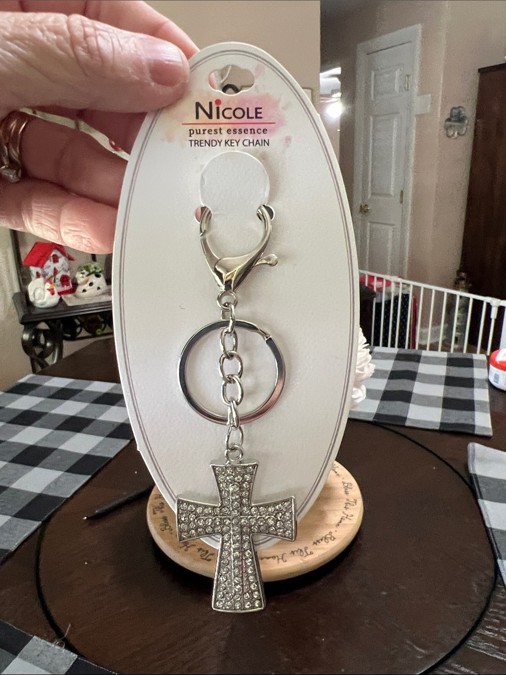 New Nicole Silver Crystal Cross Keychain - Silver